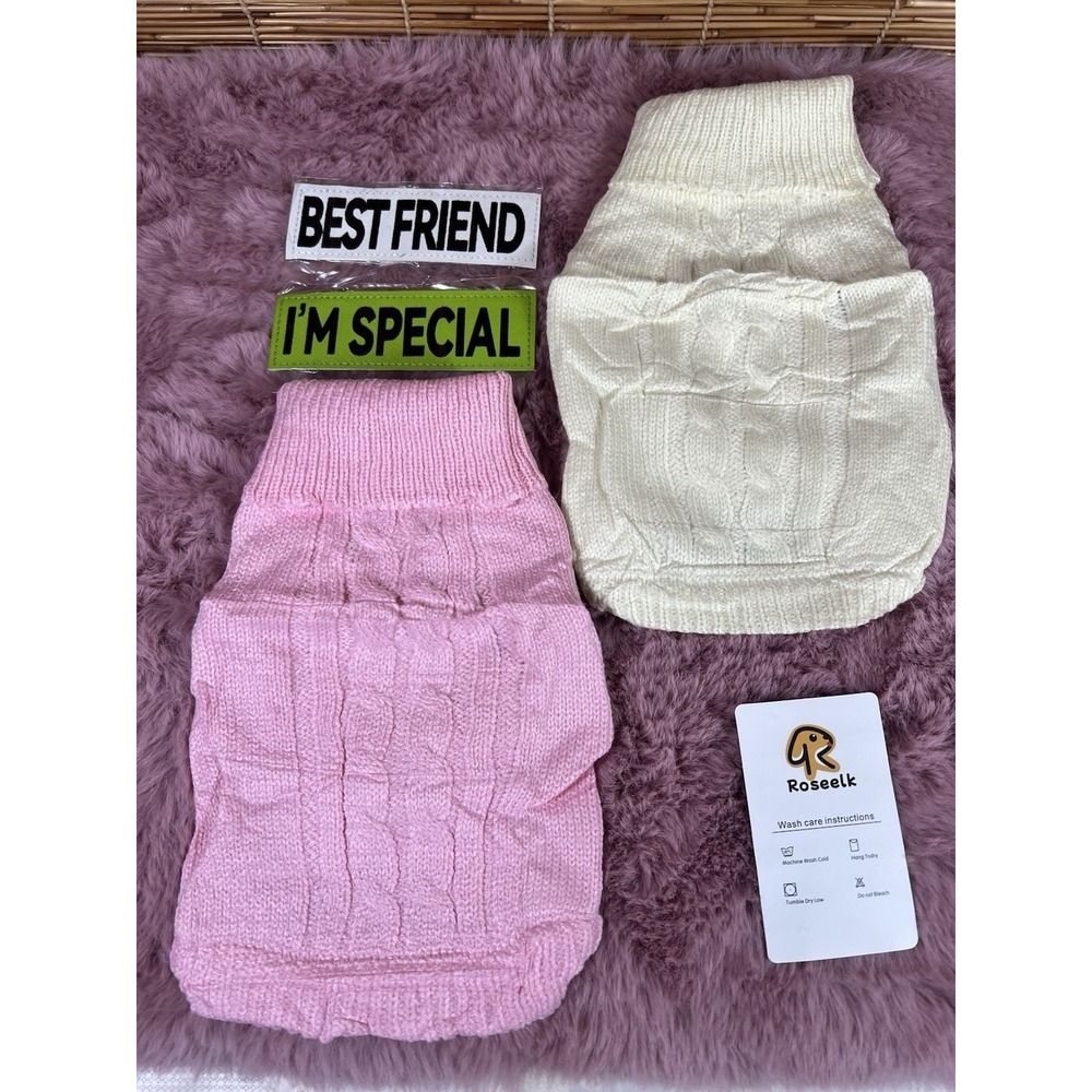 2 Pack Dog Sweaters for Small Dogs Winter Turtleneck Pink And Cream (xs-small)‎